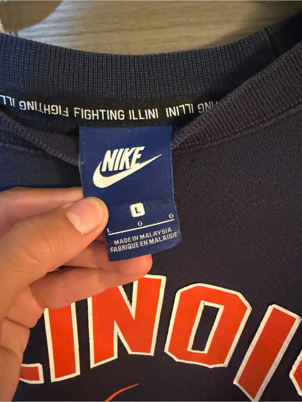 Nike Navy Sweatshirt with Bright Orange Illinois Text